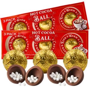 christmas 2023 hot chocolate melting balls with mini marshmallows, individually wrapped cocoa melts, holiday themed dessert drink, pack of 2, 6 balls (milk chocolate)