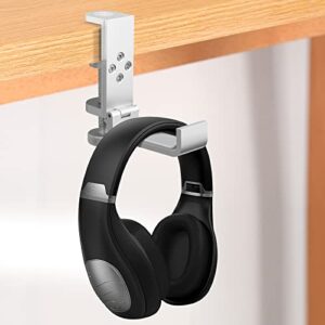 aplslpa Foldable Headphone Stand Hanger Holder Aluminum Headphone Clamp Hook Under Desk, Save Space Headphone Hanger Holder for Universal Headphones (Platinum Silver)
