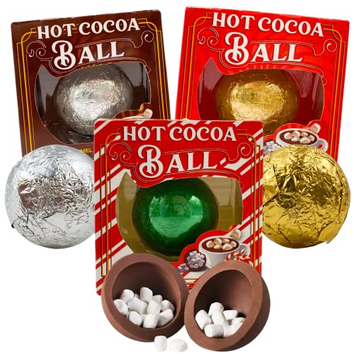 Hot Chocolate Melting Balls Assorted Variety with Salted Caramel, Peppermint, and Classic Flavors, Bulk Cocoa with Mini Marshmallows Inside, Cute Candy Stocking Stuffers Party Favor Pack of 3