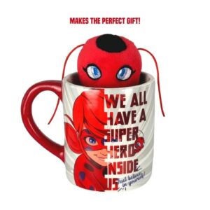 Miraculous Ladybug Mug with Plush Mini Toy, 12 oz. Ceramic Tea or Coffee Cup Gift 