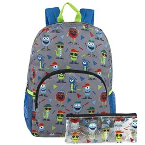 trail maker boys backpack and pencil case set for kindergarten, elementary school, 17 inch kids backpack with side pockets (spirited sports fans)