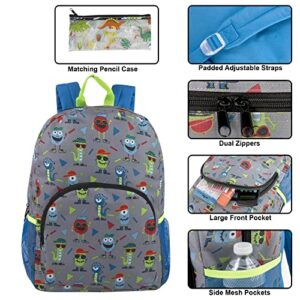 Trail maker Boys Backpack and Pencil Case Set for Kindergarten, Elementary School, 17 Inch Kids Backpack with Side Pockets (Spirited Sports Fans)