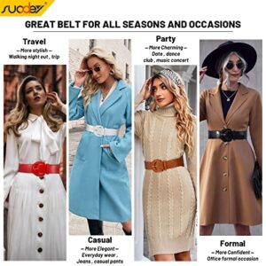 SUOSDEY Women Wide Patent Cinch Leather Belt, Fashion Vintage Costume Waist Belt for Dresses,red belt