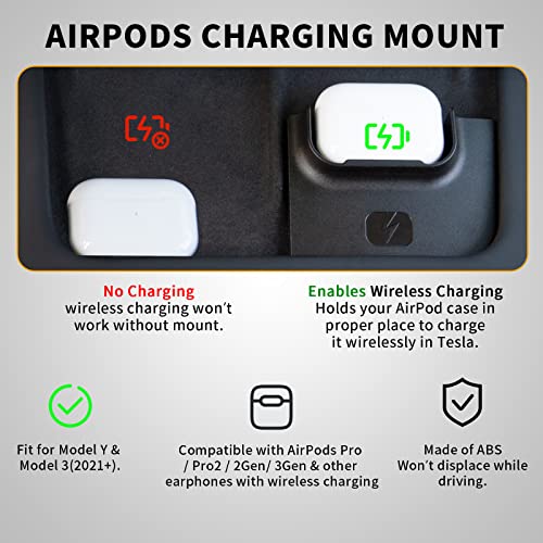 HamBear Airpods Mount for Tesla Model 3 Model Y 2021-2023 Wireless Charging Pad Car Center Console, Compatible with Airpods 2 3 Generation, Airpods Pro 1&2, Other Wireless Charging Earphones Case