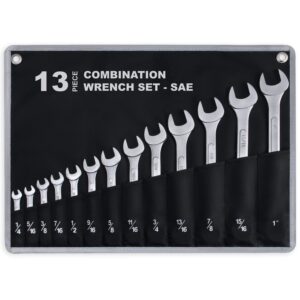 13-piece complete sae combination wrench set in roll-up pouch, no skipped inch sizes from 1/4” to 1” | best value wrench set, ideal for general household, garage, workshop, auto repairs, emergency