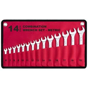 14-piece essential metric combination wrench set in roll-up pouch, no skipped metric sizes 6mm - 19mm | best value wrench set, ideal for general household, garage, workshop, auto repairs, emergency