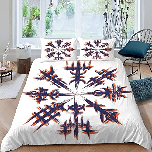 Quilt Cover Twin Size Runes, Symbols 3D Bedding Sets Viking, Nordic Duvet Cover Breathable Hypoallergenic Stain Wrinkle Resistant Microfiber with Zipper Closure,beding Set with 2 Pillowcase