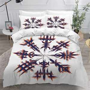 Quilt Cover Twin Size Runes, Symbols 3D Bedding Sets Viking, Nordic Duvet Cover Breathable Hypoallergenic Stain Wrinkle Resistant Microfiber with Zipper Closure,beding Set with 2 Pillowcase