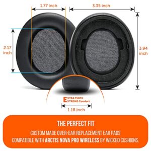 WC Upgraded Replacement Earpads for Steelseries Arctis Nova Pro Wireless Made by Wicked Cushions | Improved Durability, Thickness, Softer Leather, and Sound Isolation | Black