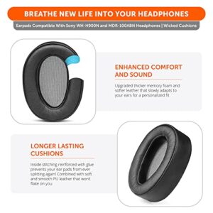 WC Thick Earpads for Sony Wh-900N and MDR-100ABN Headphones by Wicked Cushions - Soft PU Leather Cushions, Luxurious Noise Isolating Memory Foam, Added Thickness | Black