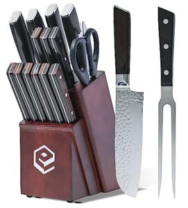 ecomerr kitchen knife set – 16 piece german high carbon stainless steel knife sets for kitchen with block wooden, scissor and knife sharpener - chef knife set & rust proof