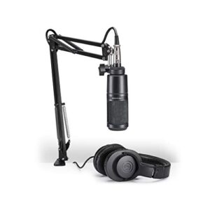 Audio-Technica AT2020PK Vocal Microphone Pack - XLR Mic, Boom Arm, Headphones & Focusrite Scarlett Solo USB Audio Interface for Recording, Streaming, Podcasting