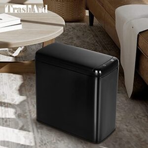 TrashAid Touchless Motion Sensor Trash Can with Lid, 2.4 Gallon Bathroom Stainless Steel Slim Trash Bin Automatic, Small Office Garbage Can Black Wastebasket for Toilet, rv, livingroom, 9 Liter