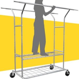 Raybee Clothing Rack Heavy Duty Clothes Rack Load 650Lbs Clothing Racks for Hanging Clothes Rolling Clothes Rack Metal Clothing Rack Heavy Duty Garment Rack Portable Clothes Rack with Wheels