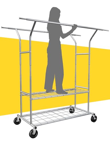 Raybee Clothing Rack Heavy Duty Clothes Rack Load 650Lbs Clothing Racks for Hanging Clothes Rolling Clothes Rack Metal Clothing Rack Heavy Duty Garment Rack Portable Clothes Rack with Wheels