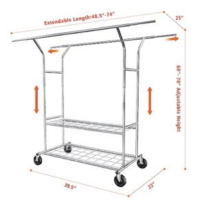 Raybee Clothing Rack Heavy Duty Clothes Rack Load 650Lbs Clothing Racks for Hanging Clothes Rolling Clothes Rack Metal Clothing Rack Heavy Duty Garment Rack Portable Clothes Rack with Wheels