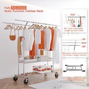 Raybee Clothing Rack Heavy Duty Clothes Rack Load 650Lbs Clothing Racks for Hanging Clothes Rolling Clothes Rack Metal Clothing Rack Heavy Duty Garment Rack Portable Clothes Rack with Wheels