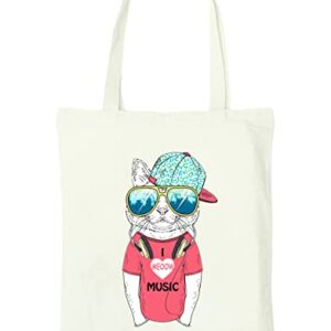 Cute Canvas Tote Bag for Women - Cat Gifts for Cat Lovers - Book Tote Bag - Cat Tote Bag with Music Theme - Reusable Shopping Bags for Grocery Utility Teacher (Music Cat)