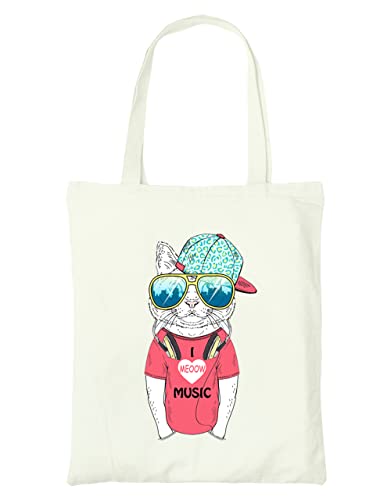 Cute Canvas Tote Bag for Women - Cat Gifts for Cat Lovers - Book Tote Bag - Cat Tote Bag with Music Theme - Reusable Shopping Bags for Grocery Utility Teacher (Music Cat)