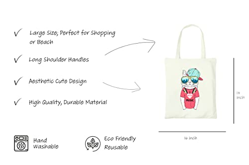 Cute Canvas Tote Bag for Women - Cat Gifts for Cat Lovers - Book Tote Bag - Cat Tote Bag with Music Theme - Reusable Shopping Bags for Grocery Utility Teacher (Music Cat)