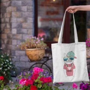 Cute Canvas Tote Bag for Women - Cat Gifts for Cat Lovers - Book Tote Bag - Cat Tote Bag with Music Theme - Reusable Shopping Bags for Grocery Utility Teacher (Music Cat)