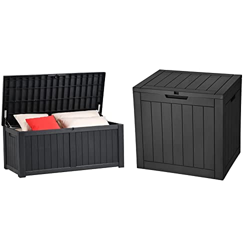 YITAHOME 120 Gallon Outdoor Storage Deck Box, Large Resin Patio Storage for Outdoor Pillows (Black) & 30 Gallon Deck Box, Outdoor Storage Box for Patio Furniture (Black)