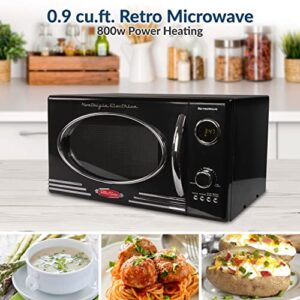 Nostalgia Retro Countertop Microwave Oven, 0.9 Cu. Ft. 800-Watts with LED Digital Display, Child Lock, Easy Clean Interior, Cu.Ft, Black & Frigidaire ETO102-BLACK, 2 Slice Toaster, 900w, Black