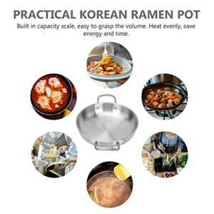 Zerodeko Korean Ramen Noodle Pot Korea Cooking Instant Noodles Pots with Handle Stainless Steel Everyday Pan Stock Pot Chef Pan Kitchen Cookware for Soup Rice Pasta Silver 26CM