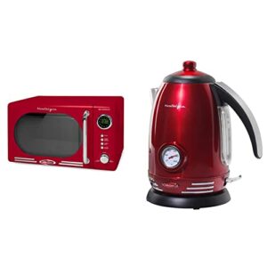 nostalgia retro compact countertop microwave oven, 0.7 cu. ft. 700-watts with led digital display, child lock, red & wk17rr retro stainless steel electric water kettle, holds 1.7 liters, retro red