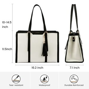 LOVEVOOK Laptop Bag for Women 15.6 inch Lightweight Canvas Laptop Tote Bag, Large Capacity Computer bag with Clutch Purse for Business, Work, Office, Travel, School,Casual(Beige & Black)