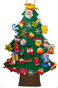 felt christmas tree for kids wall -3d diy wall christmas tree set with 34 pieces of christmas ornament decor, wall hanging toddler christmas tree decorations