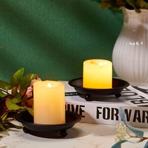 4 Pieces Matte Black Iron Candle Plate Decorative Saucer Style Candle Holder Tray Metal Pedestal Candle Stand for Christmas Table Centerpiece Wedding Party Spa Decoration Pillar Candles 4.13 Inches