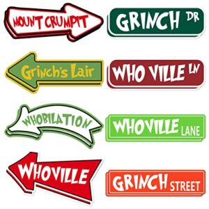 Grinch Christmas Decorations, 16PCS Welcome to Whoville Christmas Stickers Waterproof for Christmas Furry Grinch's Lair Themed Party Wall,Door,Windows, Floor