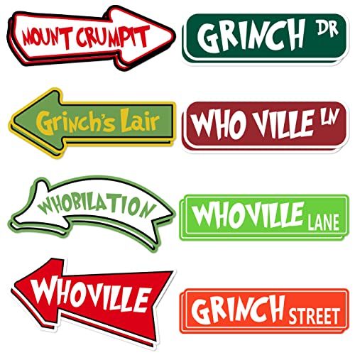 Grinch Christmas Decorations, 16PCS Welcome to Whoville Christmas Stickers Waterproof for Christmas Furry Grinch's Lair Themed Party Wall,Door,Windows, Floor