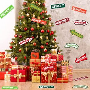 Grinch Christmas Decorations, 16PCS Welcome to Whoville Christmas Stickers Waterproof for Christmas Furry Grinch's Lair Themed Party Wall,Door,Windows, Floor