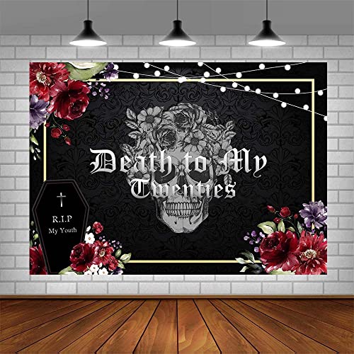 SENDY 7x5ft Death to My Twenties Backdrop RIP to My 20s Birthday Photography Background Burgundy Rose Gothic Skull Tombstone Thirties Birthday Party Decorations Banner Photo Studio Props