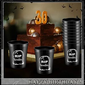 Remerry 24 Pcs Death to My 20s Thick Cup, 16 oz 30th Birthday Party Black Plastic Tumbler Cups, Stadium Cups Rip Twenties 20s Birthday Decorations for Party Supplies