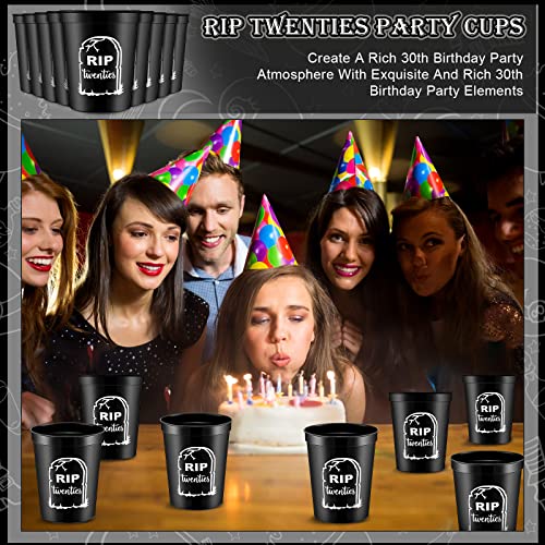 Remerry 24 Pcs Death to My 20s Thick Cup, 16 oz 30th Birthday Party Black Plastic Tumbler Cups, Stadium Cups Rip Twenties 20s Birthday Decorations for Party Supplies