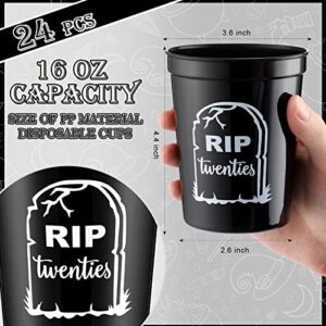 Remerry 24 Pcs Death to My 20s Thick Cup, 16 oz 30th Birthday Party Black Plastic Tumbler Cups, Stadium Cups Rip Twenties 20s Birthday Decorations for Party Supplies