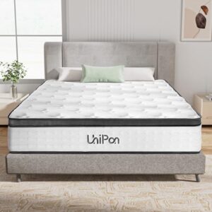 unipon 10 inch hybrid mattress full, spring mattress with gel memory foam, medium firm mattress, supportive individually pocket spring mattress, bed in a box, pressure relief