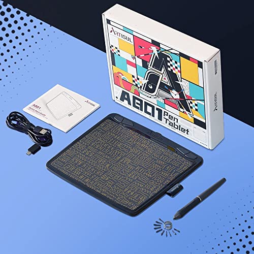 Drawing Tablet Artisul A801 Graphics Tablet 9 Inch Art Tablet with 8192 Pressure Battery-Free Pen, 4 Hot Keys, Compatible with Windows, macOS & Android Mobile, Perfect for OSU, Animation, Art Design