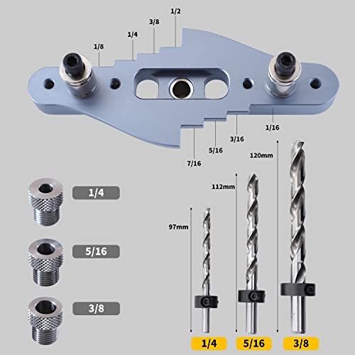 Ruitool Dowel Jig Kit, Self-centering Line Scriber Woodworking Tools, Drill Guide for Straight Holes,Including Drill Bit Set 1/4", 5/16", 3/8" & Drill Bit Stop Collar Set,Drill Jig for Hand Tools