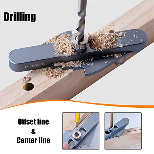 Ruitool Dowel Jig Kit, Self-centering Line Scriber Woodworking Tools, Drill Guide for Straight Holes,Including Drill Bit Set 1/4", 5/16", 3/8" & Drill Bit Stop Collar Set,Drill Jig for Hand Tools