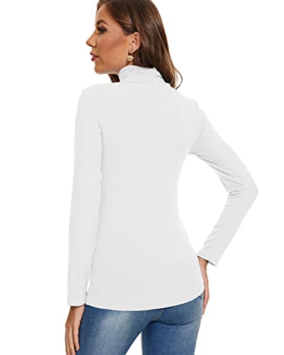 Tight Long Sleeve Shirts for Women,Turtleneck Sweater Women Long Sleeve Henley Ribbed Thermal Undershirt Slim Fit Basic Layering Aesthetic Long Underwear Tops Women White M