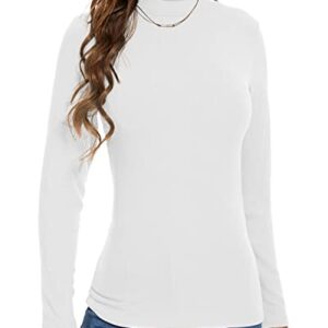 Tight Long Sleeve Shirts for Women,Turtleneck Sweater Women Long Sleeve Henley Ribbed Thermal Undershirt Slim Fit Basic Layering Aesthetic Long Underwear Tops Women White M