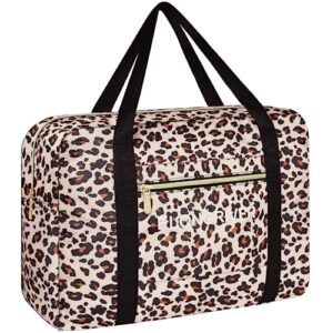 gym bag for women, travel duffel bag, tote bag,weekender bag,for spirit airlines personal item bag 18x14x8,foldable carry on luggage for women - leopard print