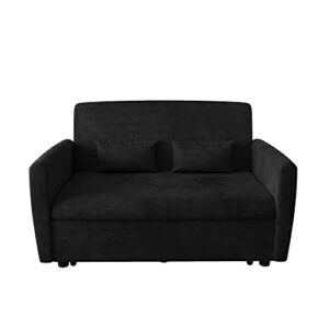 AVZEAR Sofa Bed, 3 in 1 Convertible Sleeper Sofa Bed 55.2" Velvet Loveseat Sofa Modern Pull Out Sofa Bed Lounge Chaise Armchair with Adjustable Backrest, 2 Lumbar Pillows, Black