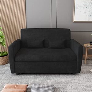 AVZEAR Sofa Bed, 3 in 1 Convertible Sleeper Sofa Bed 55.2" Velvet Loveseat Sofa Modern Pull Out Sofa Bed Lounge Chaise Armchair with Adjustable Backrest, 2 Lumbar Pillows, Black