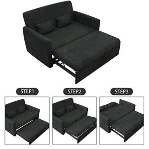 AVZEAR Sofa Bed, 3 in 1 Convertible Sleeper Sofa Bed 55.2" Velvet Loveseat Sofa Modern Pull Out Sofa Bed Lounge Chaise Armchair with Adjustable Backrest, 2 Lumbar Pillows, Black