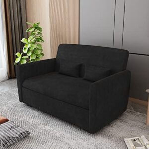 AVZEAR Sofa Bed, 3 in 1 Convertible Sleeper Sofa Bed 55.2" Velvet Loveseat Sofa Modern Pull Out Sofa Bed Lounge Chaise Armchair with Adjustable Backrest, 2 Lumbar Pillows, Black